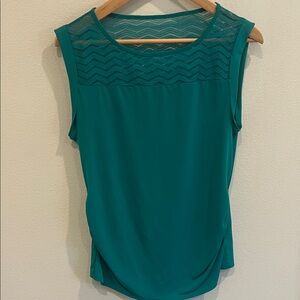 New York & Company Teal Lace Accent Blouse